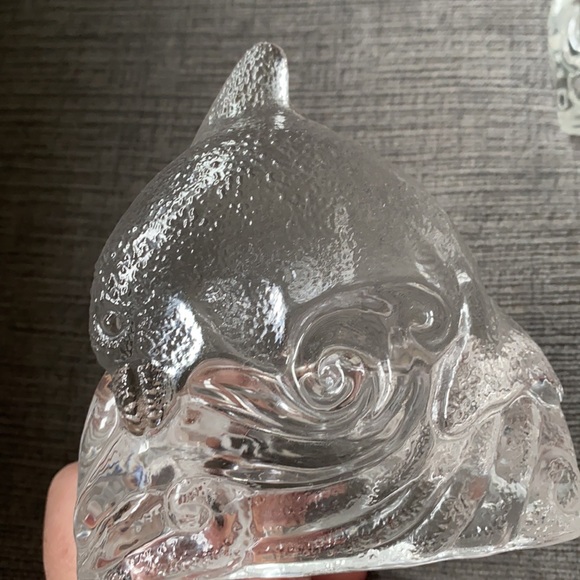 Pair retired PartyLite clear dolphin glass holders - Picture 6 of 9